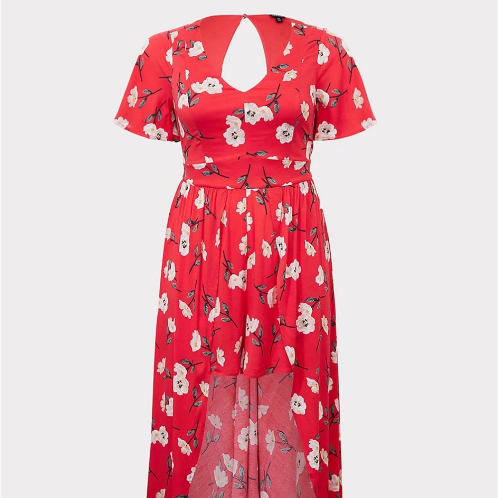 COPY - TORRID  Red Floral Challis Walk Though Romper